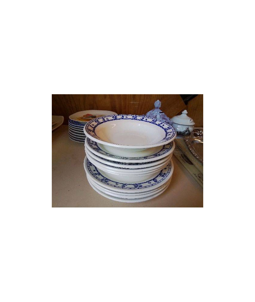 ASSIETTE EN PORCELAINE BORDURE BLEU MOTIF FLORAL 
