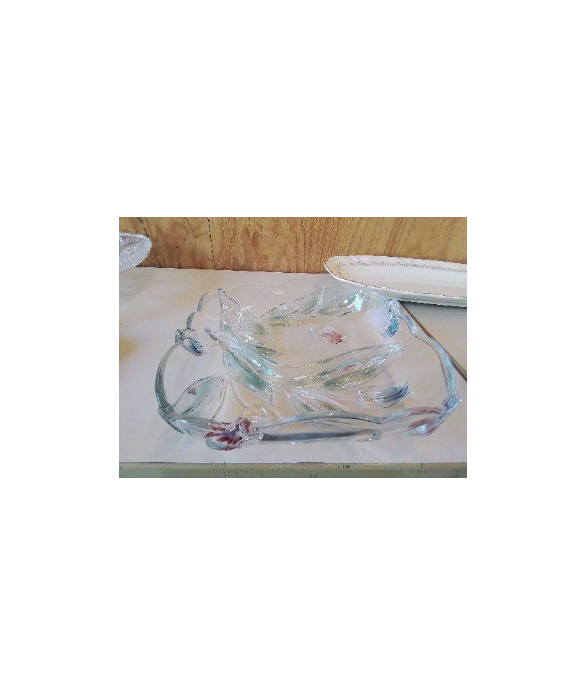 JOLIE PLATEAU EN VERRE ROSES MOULÉ  