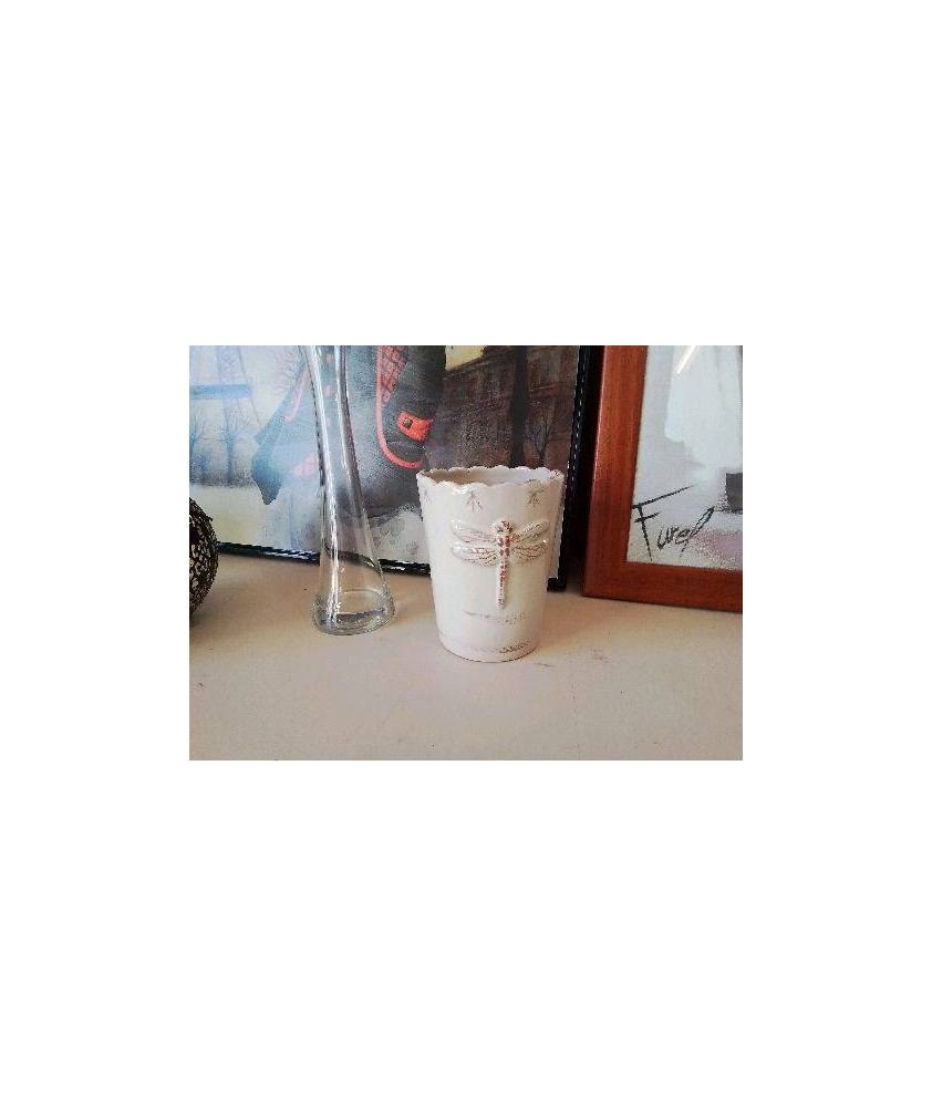 CACHE POT EN CERAMIQUE LIBELLULE 