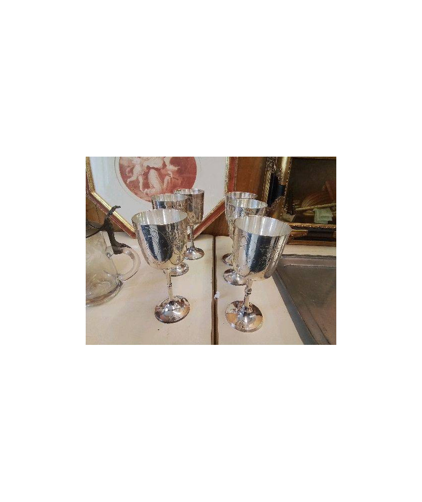 LOT DE 6 VERRES À PIED PLAQUÉ MÉTAL ARGENTÉ