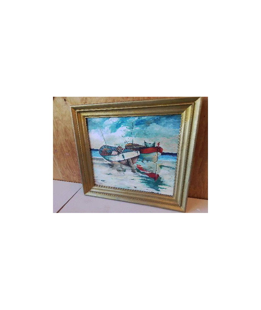 PEINTURE SUR BOIS BARQUE SUR LA PLAGE