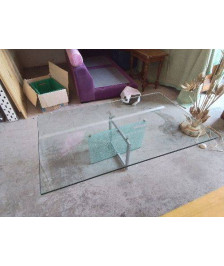 TABLE BASSE PLATEAU EN VERRE PIED EFFET CRAQUELÉ 