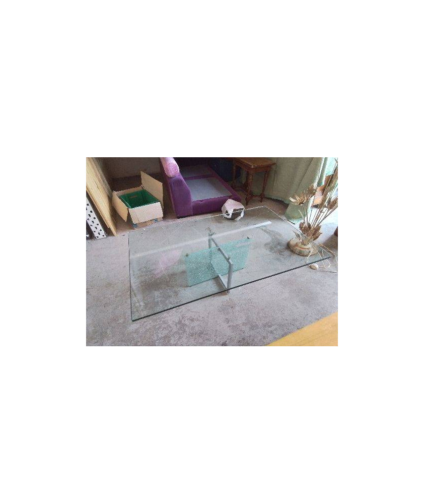 TABLE BASSE PLATEAU EN VERRE PIED EFFET CRAQUELÉ 