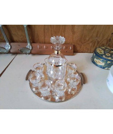 SERVICE A LIQUEUR AVEC SON PLATEAU MIROIR MOTIF DORÉ 