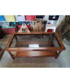 GRANDE TABLE BASSE EN BOIS PLATEAU EN VERRE