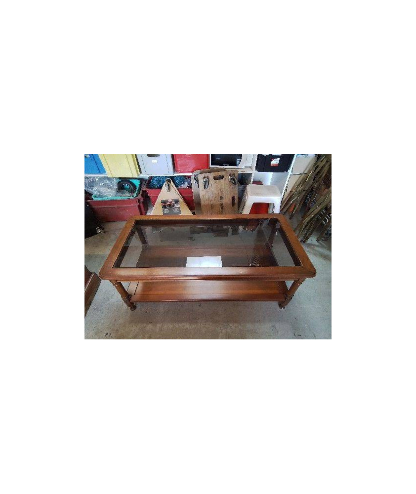 GRANDE TABLE BASSE EN BOIS PLATEAU EN VERRE