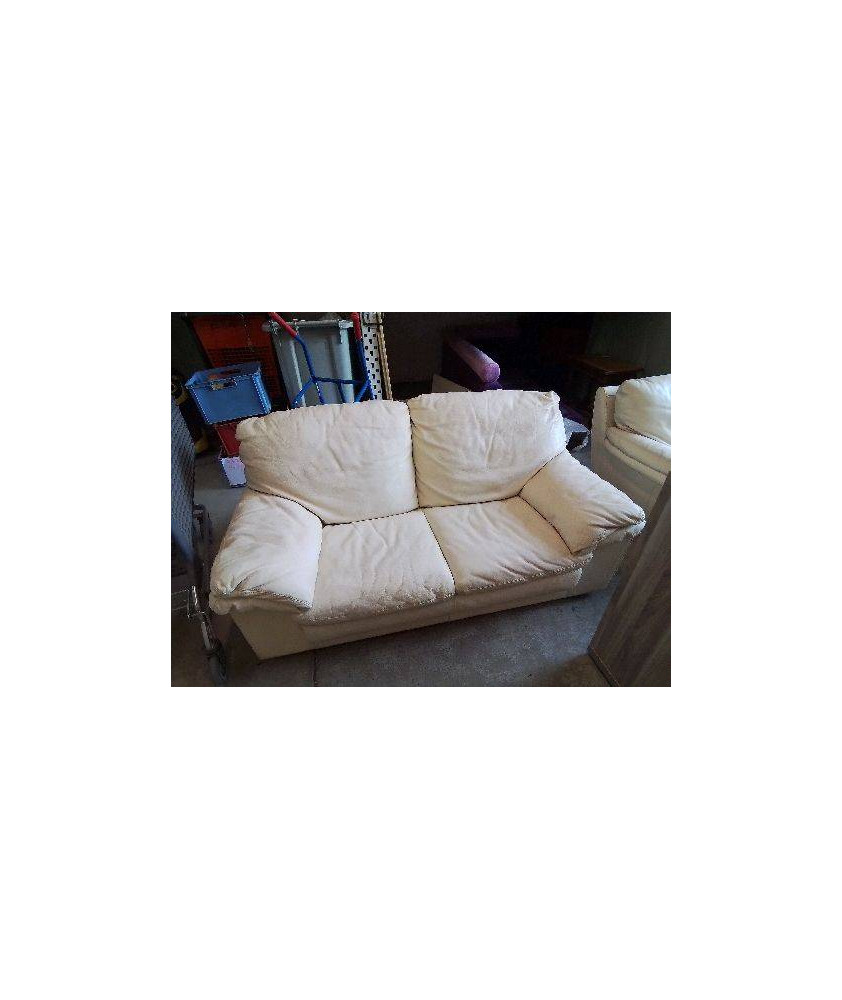 CANAPÉ DEUX PLACES CUIR BEIGE 