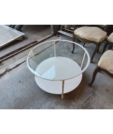 TABLE BASSE BLANCHE RONDE PLATEAU EN VERRE