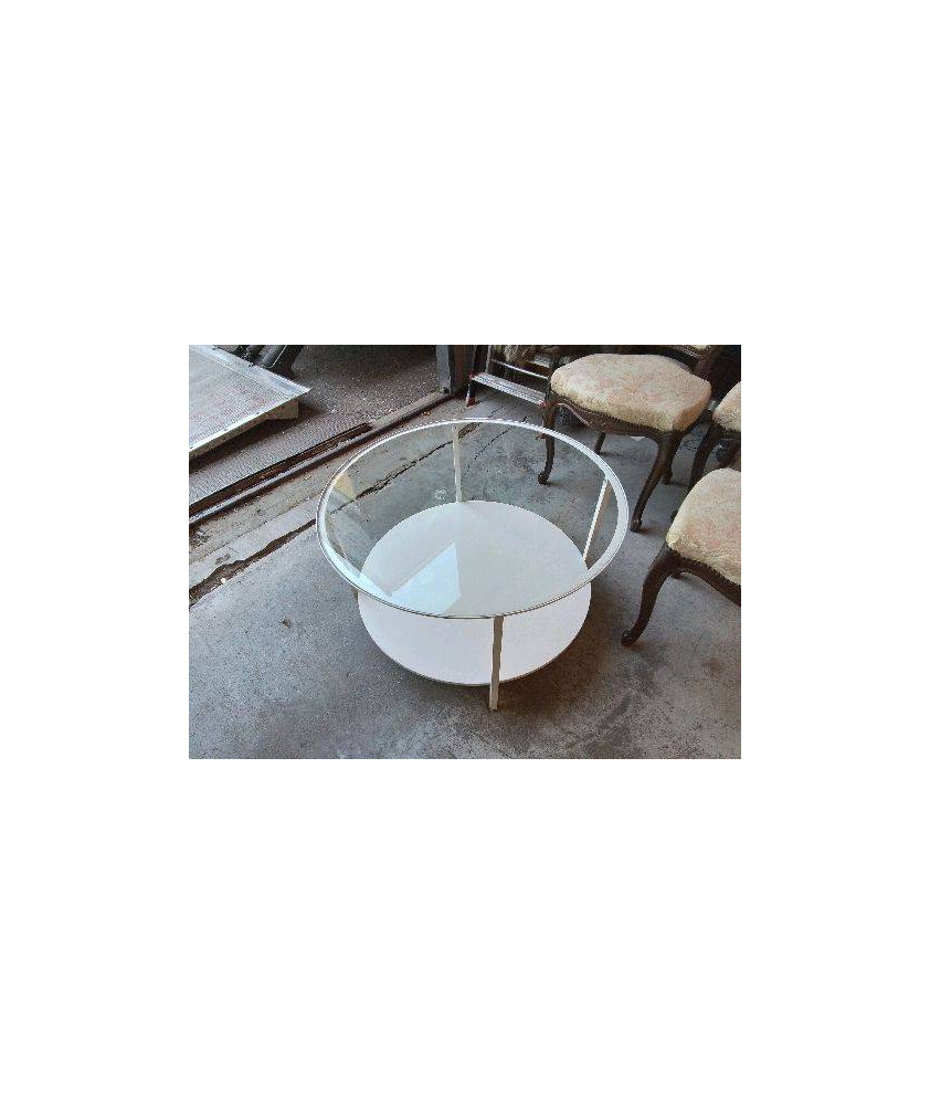 TABLE BASSE BLANCHE RONDE PLATEAU EN VERRE