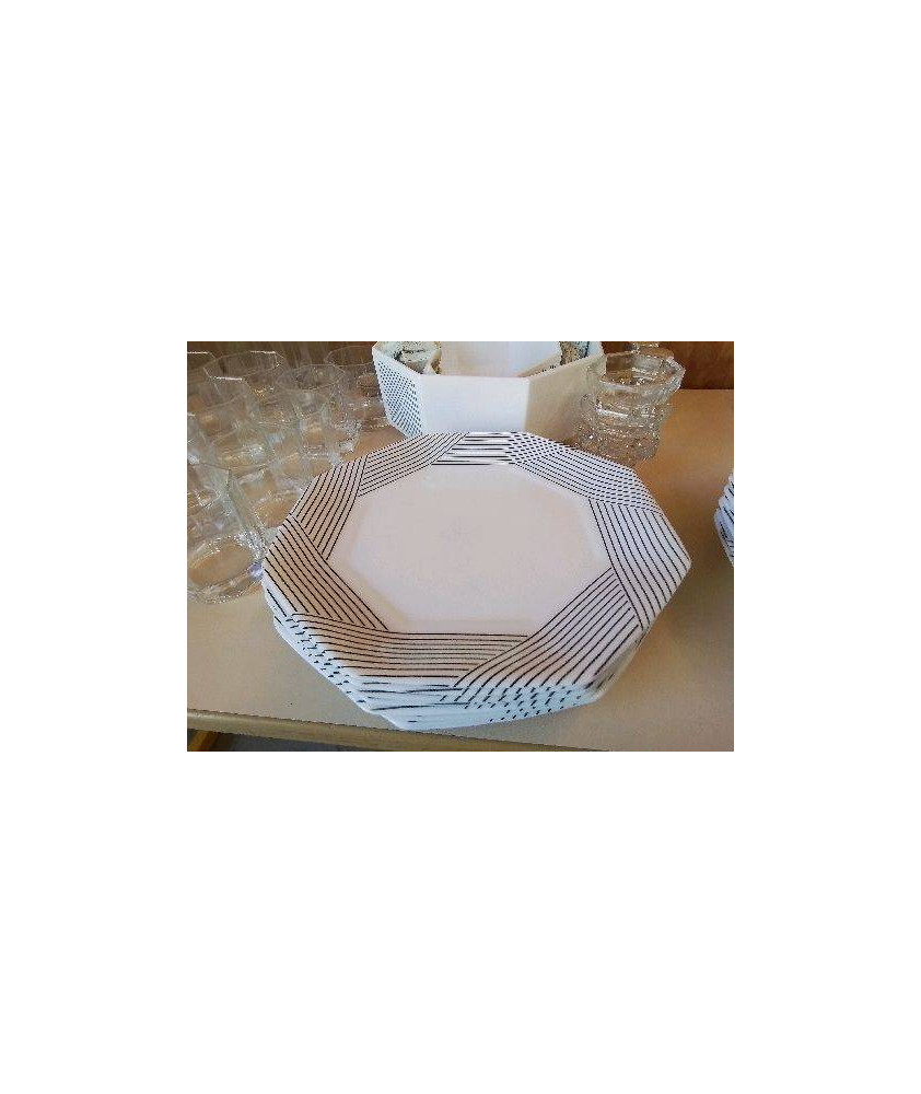 LOT DE 6 ASSIETTES PLATES BLANCHE ET NOIRE ARCOPAL 