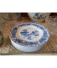 LOT DE 6 ASSIETTES À DESSERT BLEU RIVANEL OPALINE