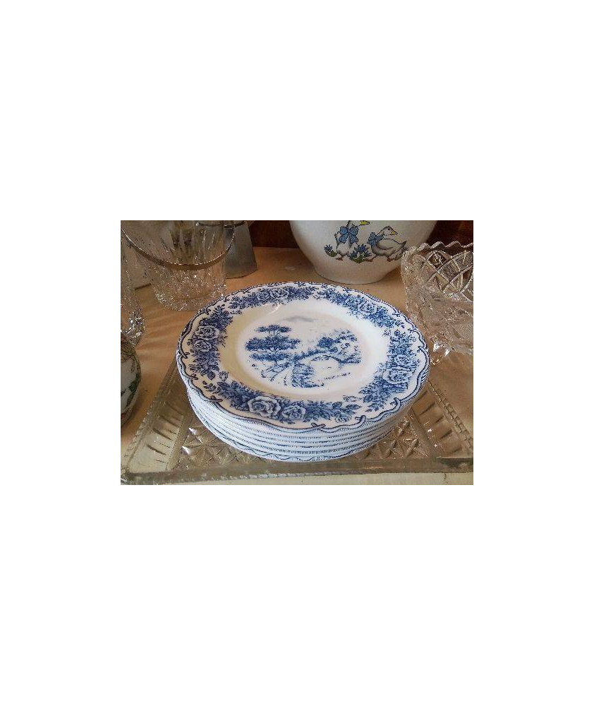 LOT DE 6 ASSIETTES À DESSERT BLEU RIVANEL OPALINE