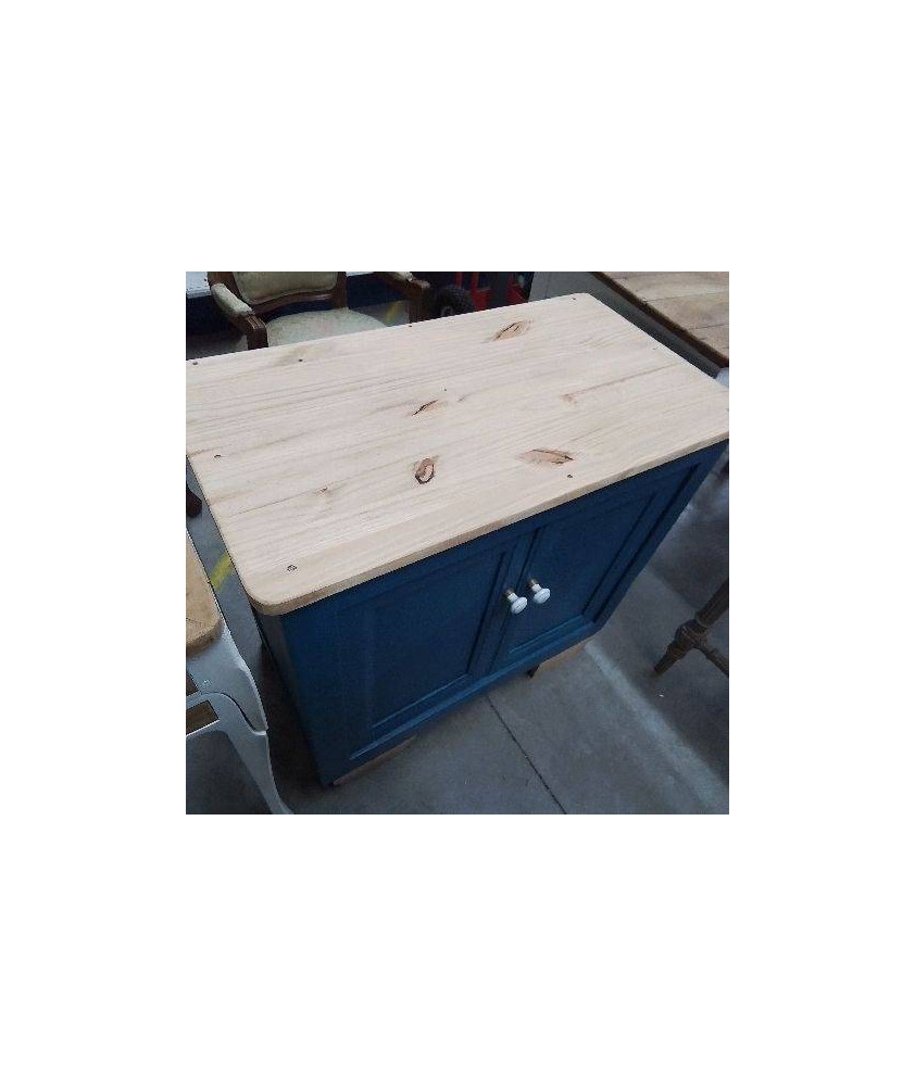 MEUBLE 2 PORTES PEINT BLEU POIGNEES PORCELAINE