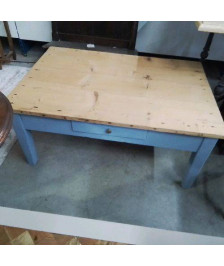 TABLE BASSE GRISE ET BOIS 1 TIROIR