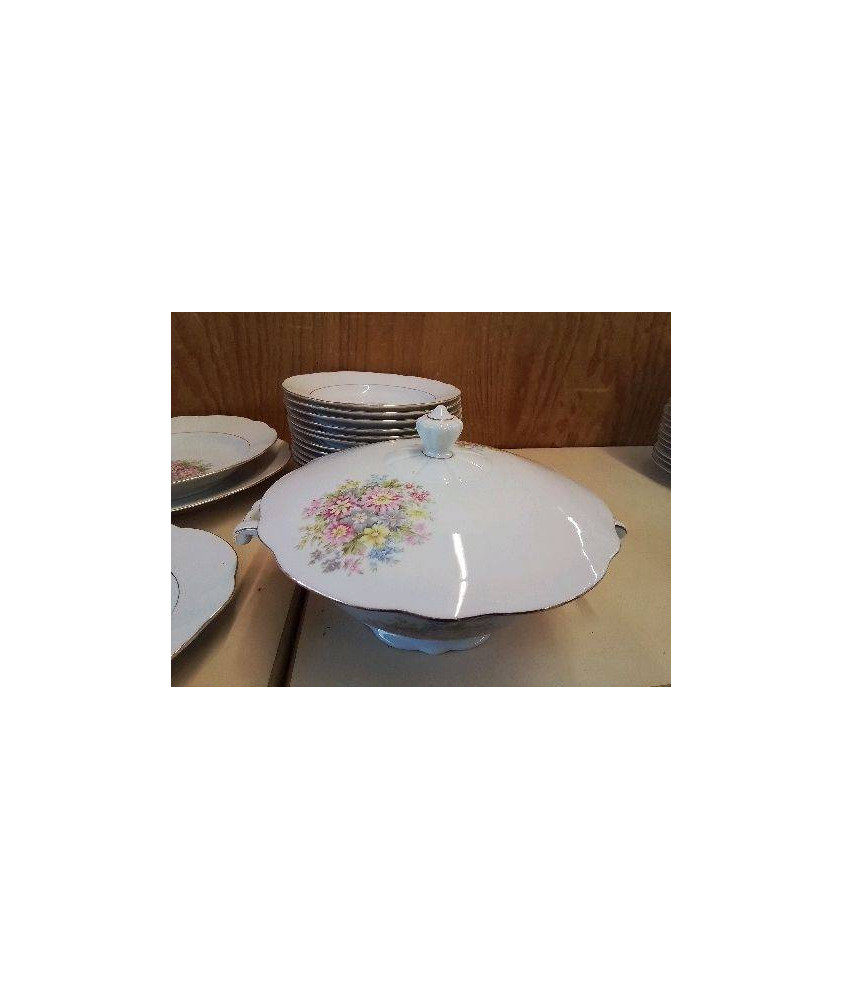 SOUPIÈRE PORCELAINE BLANCHE MOTIF FLORAL 