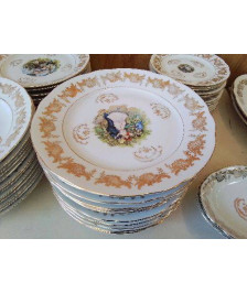 LOT DE 6 ASSIETTES PLATES MOTIF RENOIR BORDURES DORÉ 