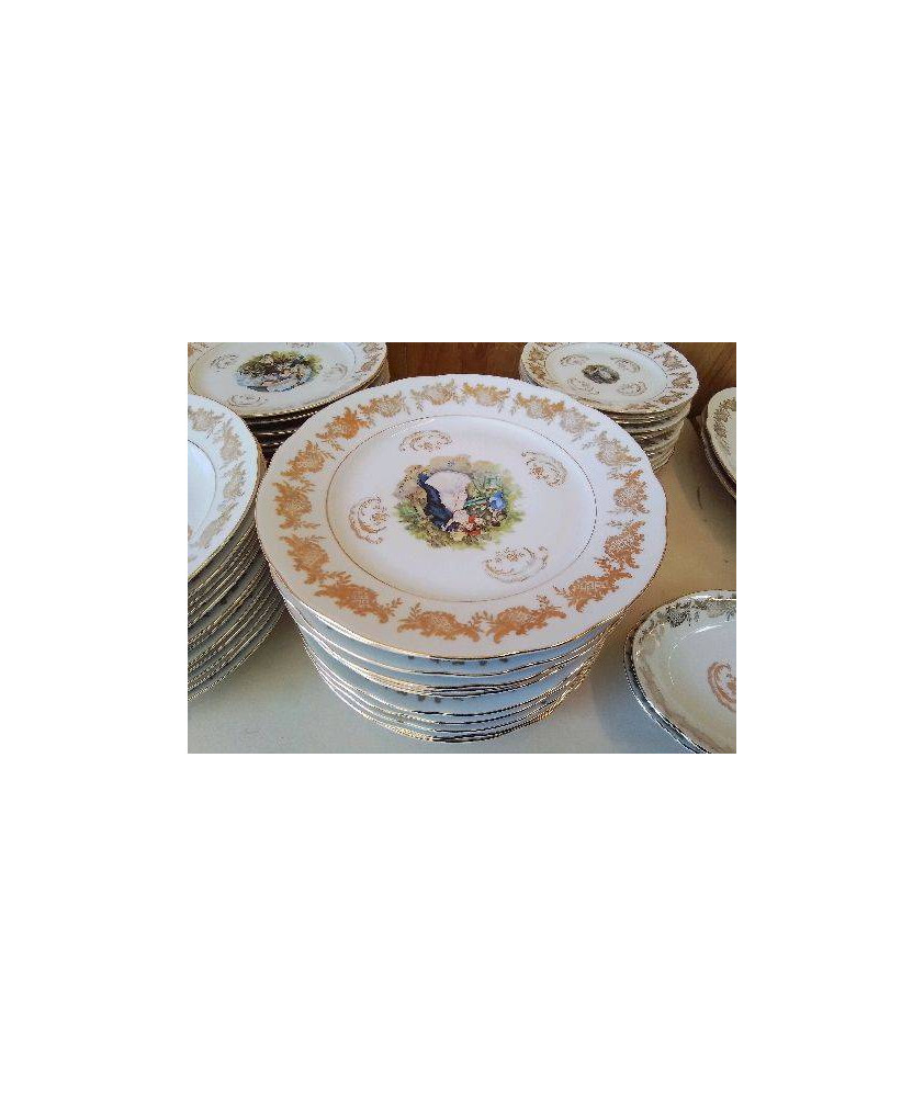LOT DE 6 ASSIETTES PLATES MOTIF RENOIR BORDURES DORÉ 