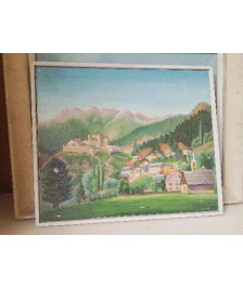 PEINTURE D’UN VILLAGE PERCHÉ DANS LES MONTAGNES