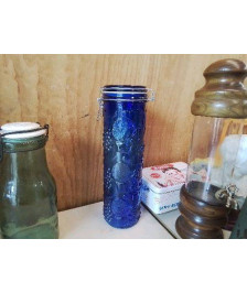 BOCAL BLEU EN VERRE MOTIF ORANGE 