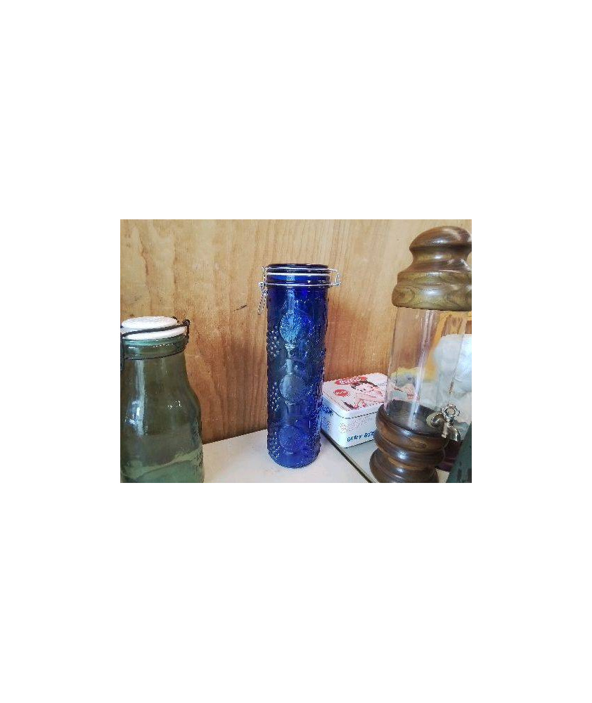 BOCAL BLEU EN VERRE MOTIF ORANGE 