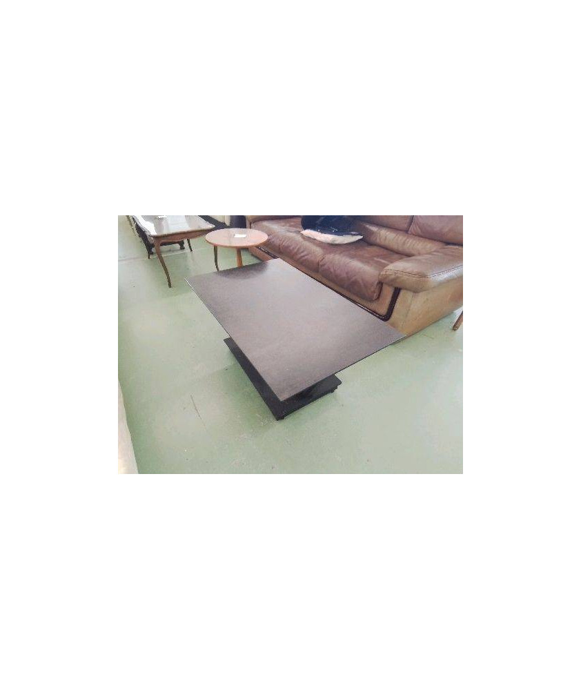 TABLE BASSE PLATEAUX PIVOTANT EN VERRE ET METAL