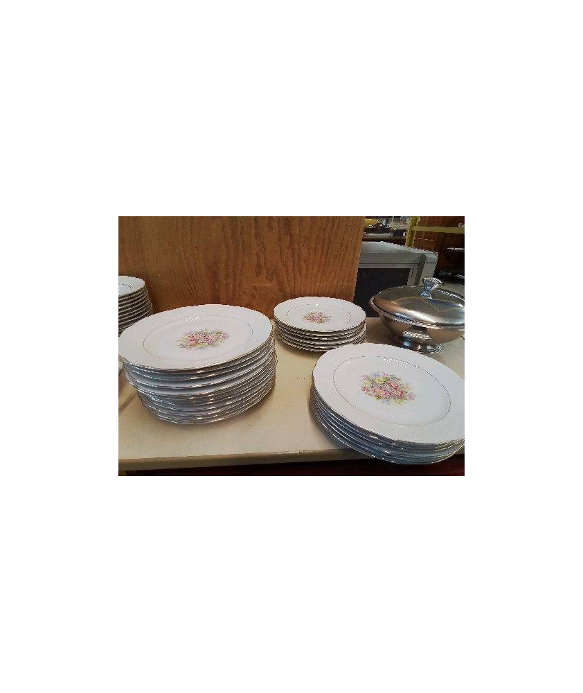 LOT DE 6 ASSIETTES PLATES PORCELAINE BLANCHE MOTIF FLORAL 