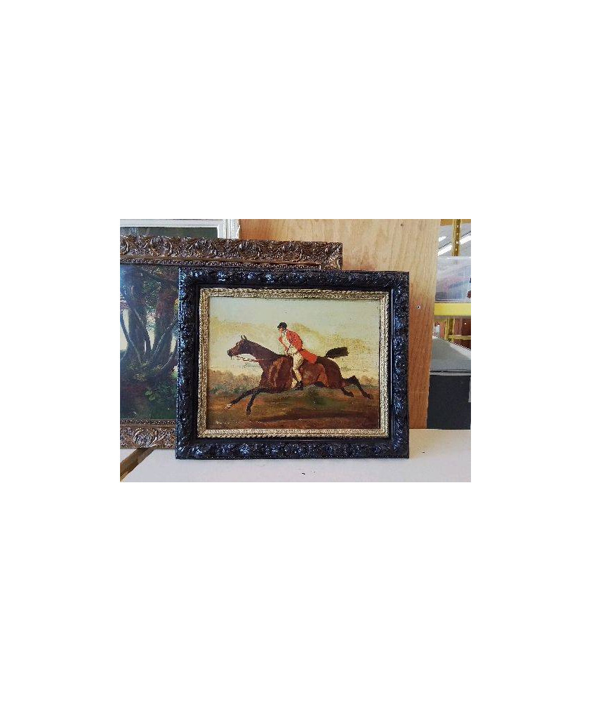 CADRE NOIR PEINTURE SCÈNE DE CHASSE 