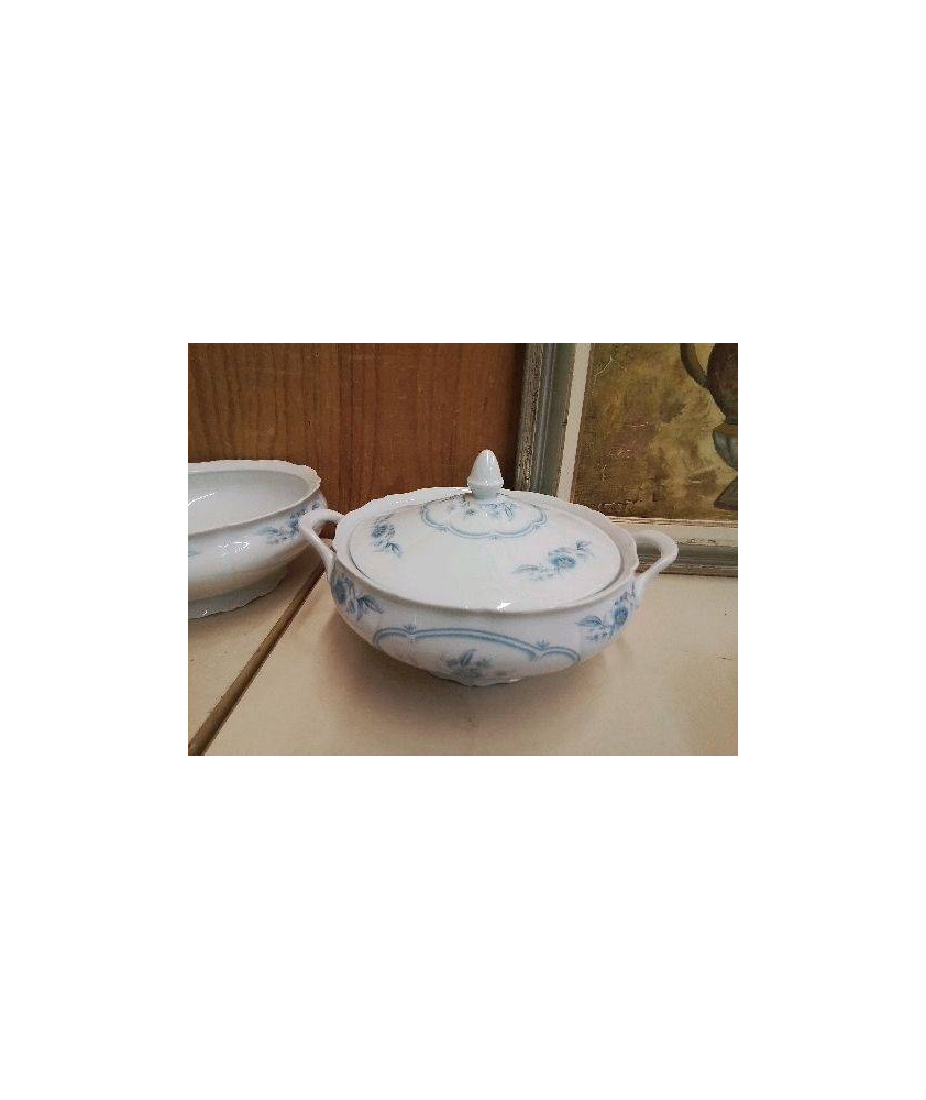 SOUPIÈRE EN PORCELAINE MOTIF FLORAL BLEU 