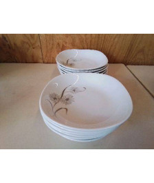LOT DE 6 ASSIETTES CREUSES BLANCHE MOTIF FLORAL PORCELAINE 