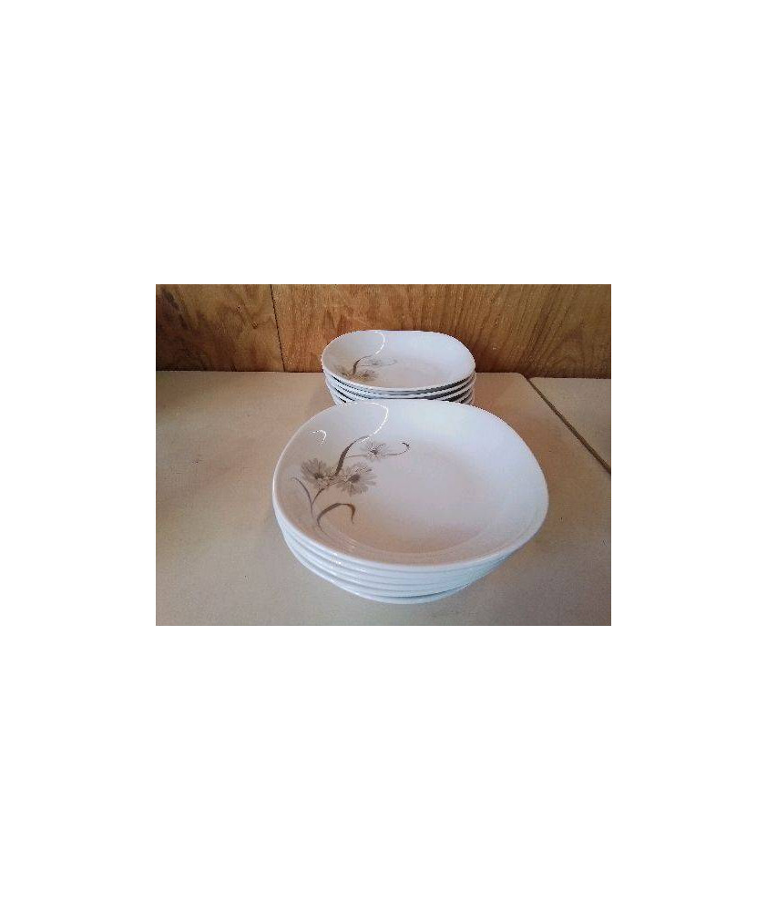 LOT DE 6 ASSIETTES CREUSES BLANCHE MOTIF FLORAL PORCELAINE 