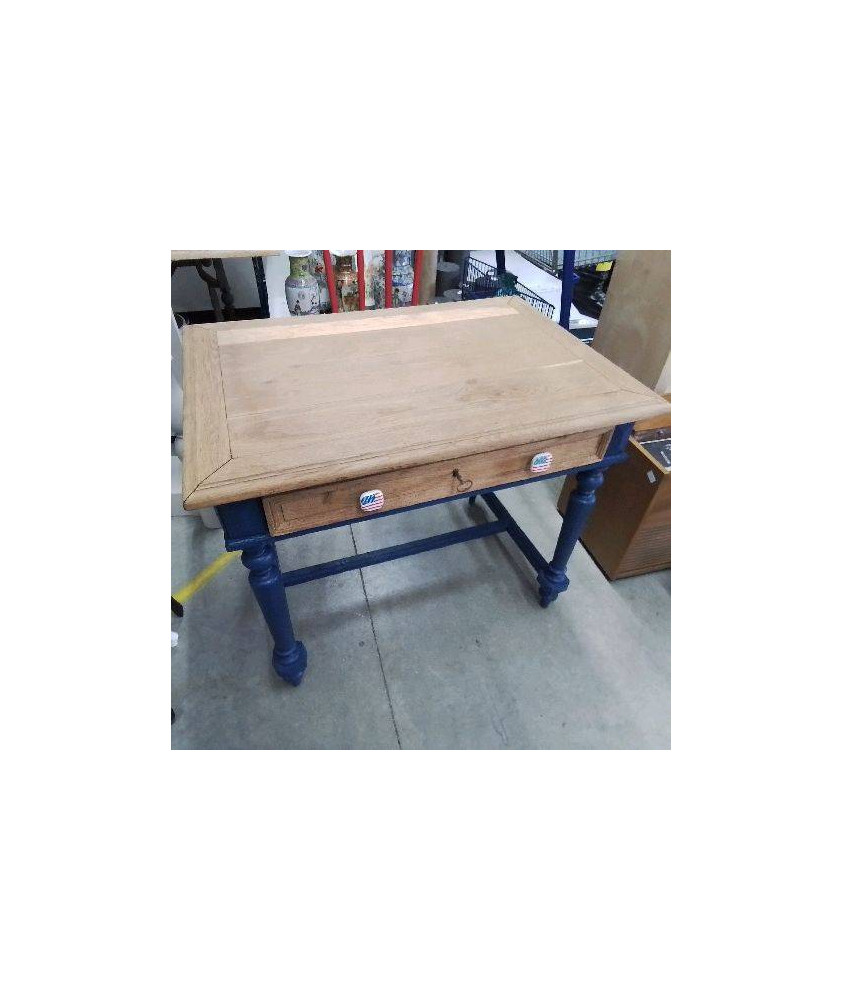 BUREAU 1 TIROIR BLEU BOIS NATUREL