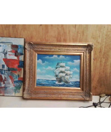 CADRE DORÉ PEINTURE NAVIRE 