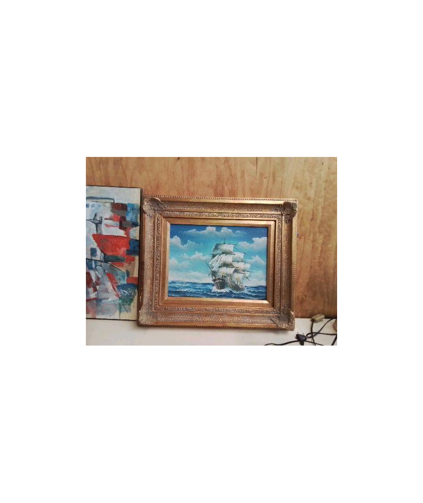 CADRE DORÉ PEINTURE NAVIRE 