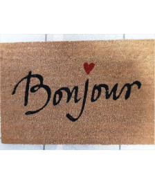 TAPIS COCO TEXTE BONJOUR COEUR NATUREL 40X60CM